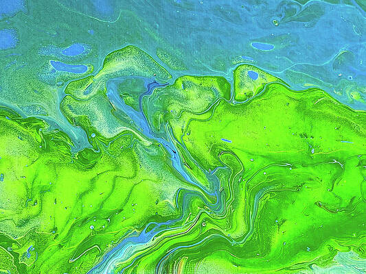 Wall Art - Painting - Coastal Landscape Green and Blue Acrylic Fluid Painting by Matthias Hauser