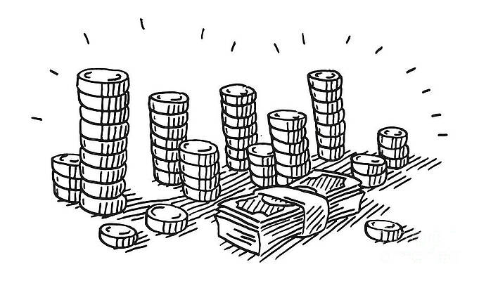 Wall Art - Drawing - Coins And Banknotes Money Symbol Drawing by Frank Ramspott