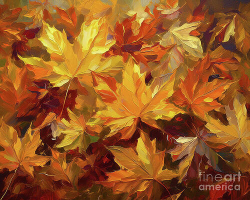 Fall Wall Art featuring the ai art Colorful Autumn Leaves by Macro Abundance
