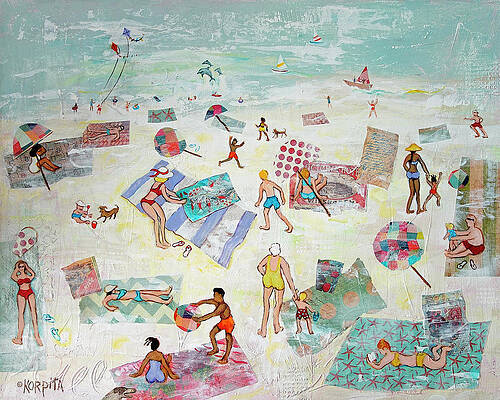 Colorful Beach Folk Art - Beach Fun by Rebecca Korpita Colorful Beach Folk Art - Beach Fun by Rebecca Korpita