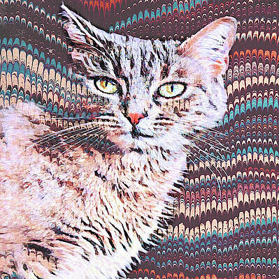 Wall Art - Mixed Media - Colorful Groovy Retro Cat Painting by Shelli Fitzpatrick