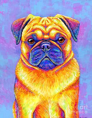 Wall Art - Painting - Colorful Rainbow Pug Dog Portrait by Rebecca Wang