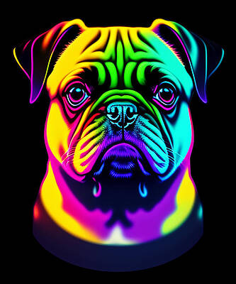 Wall Art - Digital Art - Colorful Rainbow Pug by Flippin Sweet Gear