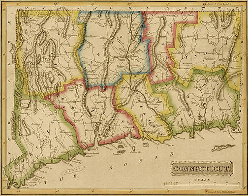Wall Art - Drawing - Connecticut 1817 by Vintage Maps