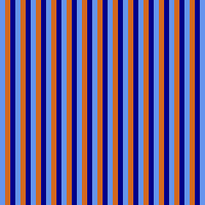 [ Thumbnail: Cornflower Blue, Chocolate, and Dark Blue Colored Stripes Pattern Metal Print ]