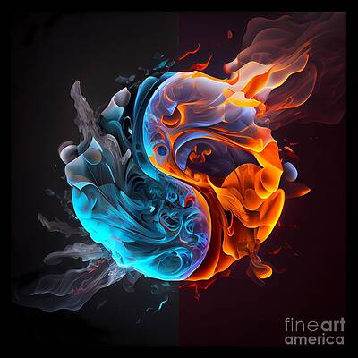 Wall Art - Digital Art - Cosmic Collision, Abstract Fire and Ice Sphere Against a Dark Backdrop by Jeff Creation