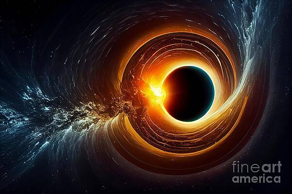 Wall Art - Digital Art - Cosmic Spectacle, Light's Journey to the Event Horizon of a Black Hole by Jeff Creation