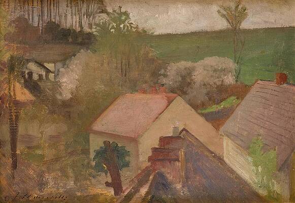 Wall Art - Drawing - Countryside Landscape with Houses  art by Jacek Malczewski Polish