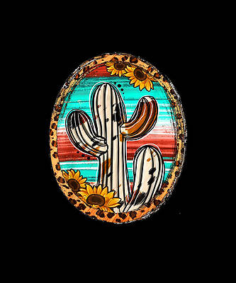 16x16 Multicolor Serape Cactus Western Rodeo Cowgirl Funny Leopard Serape Cactus Throw Pillow
