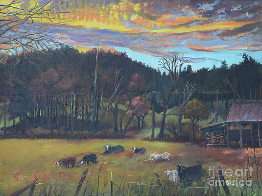 Wall Art - Painting - Cows Calling it a Night in LIJ by Jan Dappen