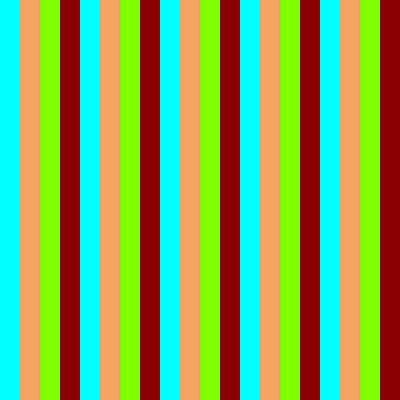 [ Thumbnail: Cyan, Brown, Chartreuse, and Dark Red Colored Pattern of Stripes Art Print ]
