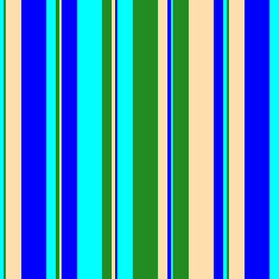 [ Thumbnail: Cyan, Forest Green, Tan, and Blue Colored Lines Pattern Metal Print ]