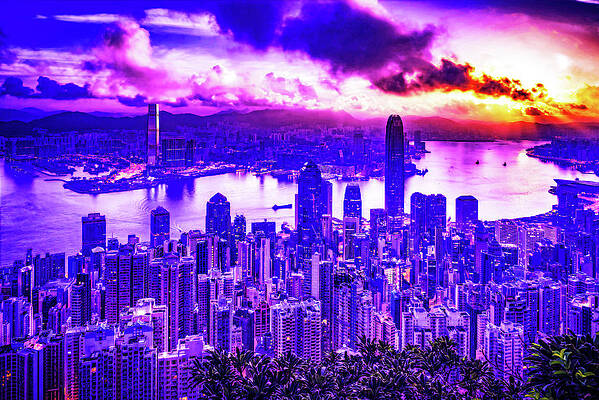 PHOTOGRAPH CITYSCAPE HONG KONG KOWLOON SUNSET EVENING FRAMED ART PRINT B12X13638