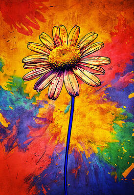 Wall Art - Digital Art - Daisy flower scribble sketch art effect on a colorful background by Nicko Prints