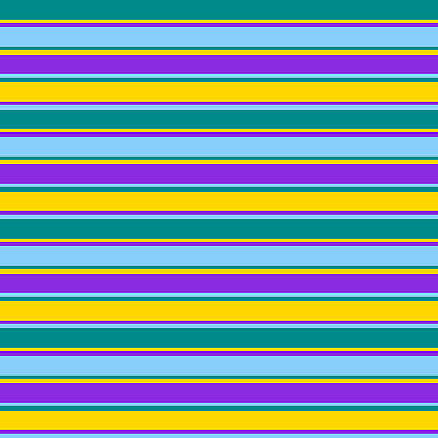 [ Thumbnail: Dark Cyan, Yellow, Purple, and Light Sky Blue Colored Pattern of Stripes Art Print ]