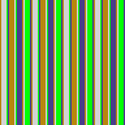 [ Thumbnail: Dark Goldenrod, Light Gray, Lime, and Dark Slate Blue Colored Lined/Striped Pattern Art Print ]