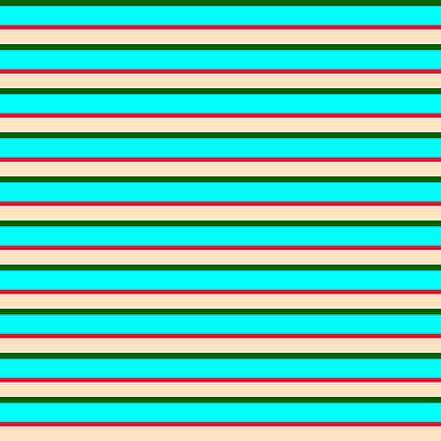 [ Thumbnail: Dark Green, Aqua, Crimson, and Bisque Colored Striped Pattern Art Print ]