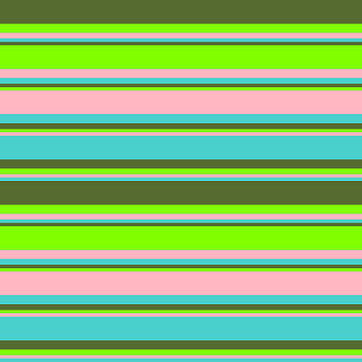 [ Thumbnail: Dark Olive Green, Chartreuse, Light Pink, and Turquoise Colored Lined/Striped Pattern Acrylic Print ]