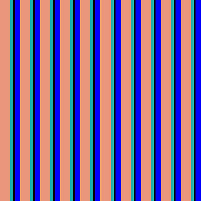 [ Thumbnail: Dark Salmon, Light Sea Green, Black, and Blue Colored Striped Pattern Duvet Cover ]