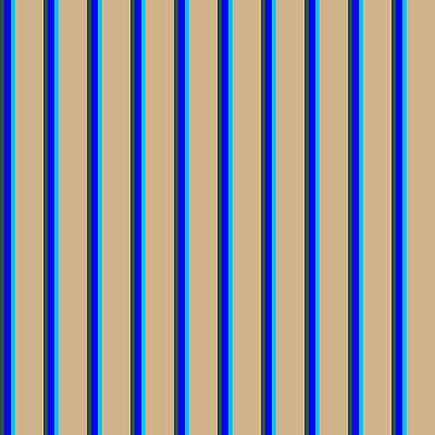 [ Thumbnail: Dark Slate Gray, Blue, Deep Sky Blue, and Tan Colored Stripes/Lines Pattern Metal Print ]