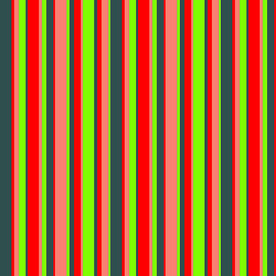 [ Thumbnail: Dark Slate Gray, Red, Salmon, and Chartreuse Colored Lines Pattern Art Print ]