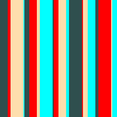 [ Thumbnail: Dark Slate Gray, Red, Tan, and Cyan Colored Lines/Stripes Pattern Acrylic Print ]