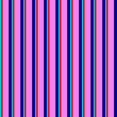 [ Thumbnail: Dark Turquoise, Crimson, Violet, and Dark Blue Colored Striped/Lined Pattern Art Print ]