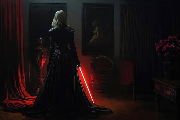 Wall Art - Digital Art - Dark Warrior with red Light Saber 01 by Matthias Hauser
