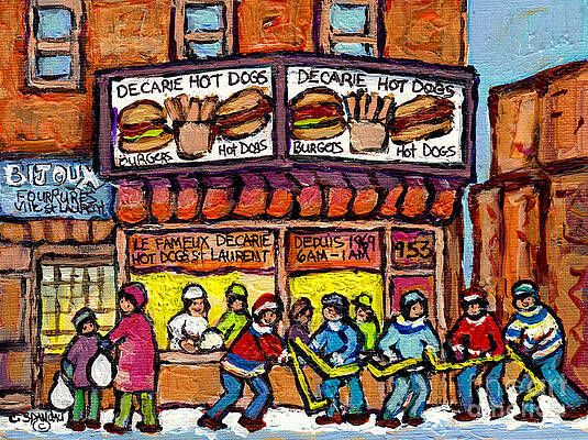 Wall Art - Photograph - Decarie Hot Dogs Ville St Laurent Landmark C Spandau Original Hockey Art Painting For Sale           by Carole Spandau