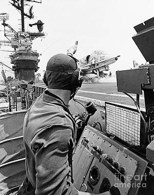Wall Art - Photograph - Deck Edge Operator - Uss Intrepid, 1968 by Granger