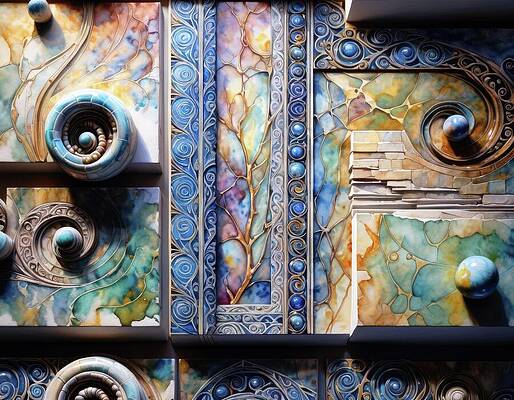 Wall Art - Digital Art - Decorated Wall With Tree Motif by Eris And AI