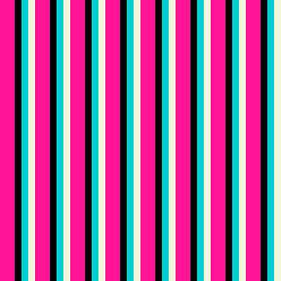 [ Thumbnail: Deep Pink, Black, Dark Turquoise, and Beige Colored Lines/Stripes Pattern Poster ]