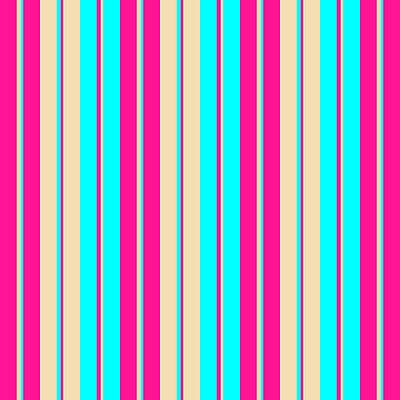 [ Thumbnail: Deep Pink, Tan, and Cyan Colored Lined Pattern Acrylic Print ]