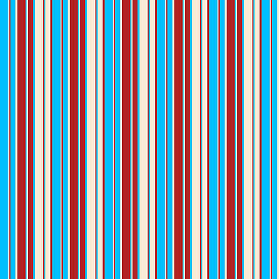 [ Thumbnail: Deep Sky Blue, Beige, and Red Colored Stripes Pattern Tote Bag ]
