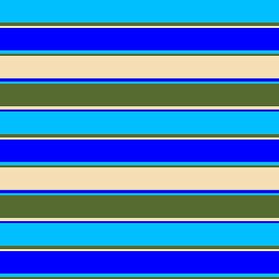 [ Thumbnail: Deep Sky Blue, Dark Olive Green, Tan, and Blue Colored Lines/Stripes Pattern Wood Print ]