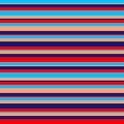 [ Thumbnail: Deep Sky Blue, Light Salmon, Midnight Blue, and Red Colored Lines Pattern Art Print ]