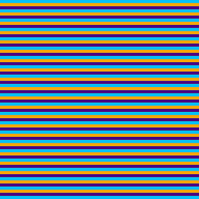 [ Thumbnail: Deep Sky Blue, Orange, and Indigo Colored Pattern of Stripes Metal Print ]