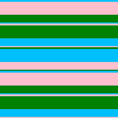 [ Thumbnail: Deep Sky Blue, Pink, and Green Colored Lined/Striped Pattern Metal Print ]
