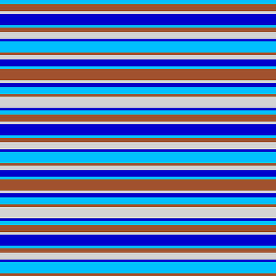 [ Thumbnail: Deep Sky Blue, Sienna, Light Gray, and Blue Colored Stripes Pattern Art Print ]