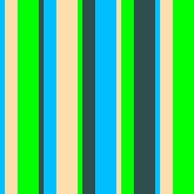 [ Thumbnail: Deep Sky Blue, Tan, Lime, and Dark Slate Gray Colored Stripes Pattern Acrylic Print ]