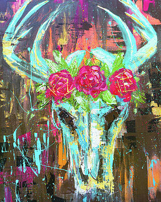 Deer Skull With Rose Wreath Boho by Joanne Herrmann Deer Skull With Rose Wreath Boho by Joanne Herrmann