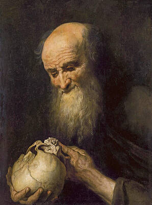 Democritus with a skull Print by Circle of Jan Cossiers