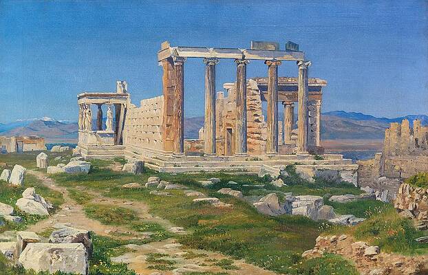Wall Art - Drawing - Der ErechtheionTempel auf der Akropolis  art by Thorald Laessoe Danish