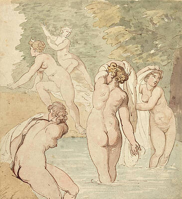 Diana and Her Nymphs Bathing Print by Thomas Rowlandson