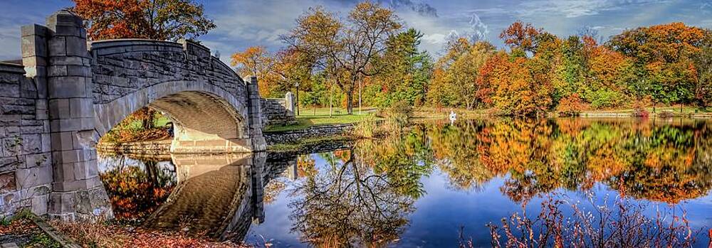 Digital painting of Verona bridge and lake pano Verona, New Jersey by Geraldine Scull