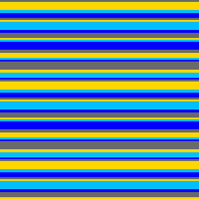 [ Thumbnail: Dim Grey, Yellow, Deep Sky Blue, and Blue Colored Stripes Pattern Metal Print ]