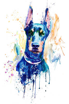 doberman painting from the upside