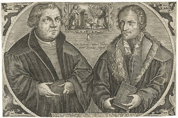 Double portrait of Martin Luther and Philipp Melanchthon with annunciation by Jan Diricks van Campen Double portrait of Martin Luther and Philipp Melanchthon with annunciation by Jan Diricks van Campen