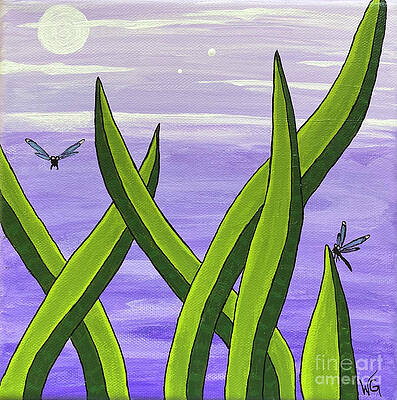 Wall Art - Painting - Dragonflies in the Grass by Wendy Golden
