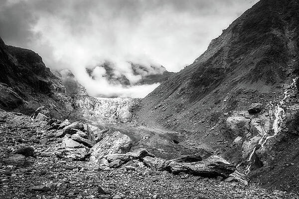 Dramatic view in black and white of Franz Josef Glacier in NZ. by Daniela Constantinescu Dramatic view in black and white of Franz Josef Glacier in NZ. by Daniela Constantinescu